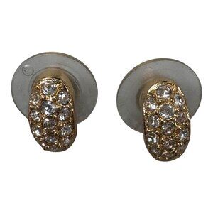 Vintage Christian Dior Gold-Tone Crystal Stud Earrings Petite Classic Rhinestone